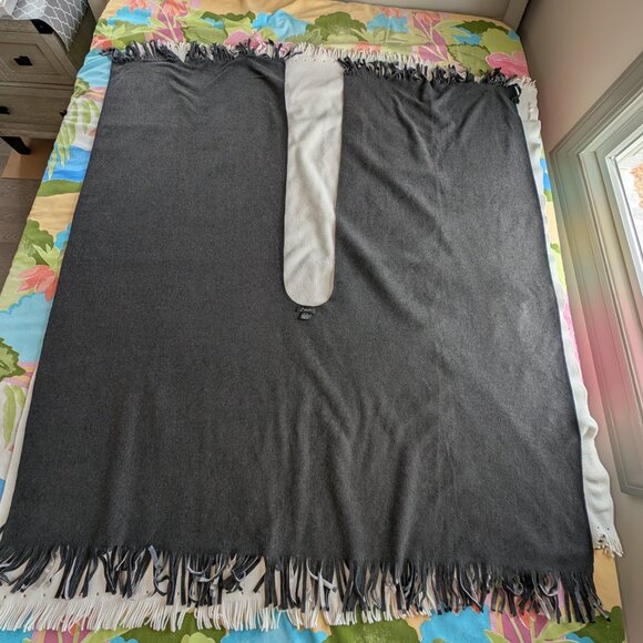 EStudio Women's One Size Poncho Wrap Shawl Reversible Black White Fringe Plaid - Picture 6 of 16